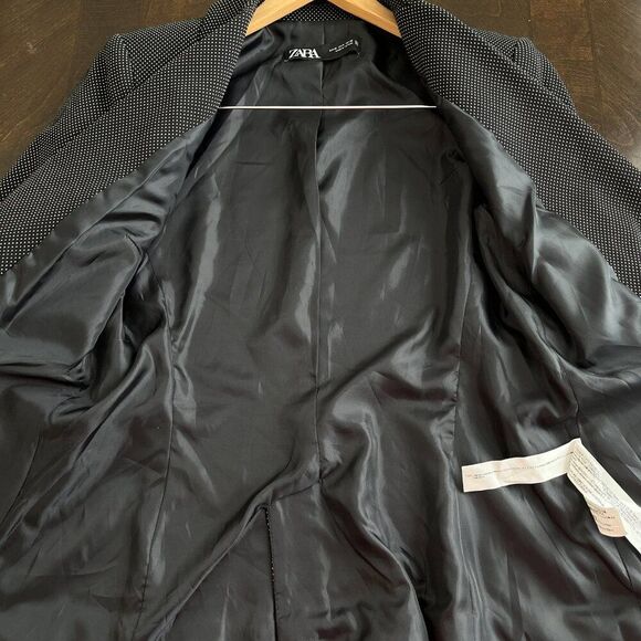 Zara Swiss Dot Classic Blazer Jacket Black Size 6 Preppy Formal Office Wear - Picture 6 of 9
